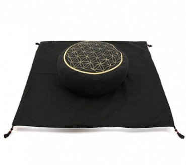 Meditations-Set Farben: schwarz, gold - Motiv: Blume des Lebens - Grösse: 70 x 70 x 5 cm