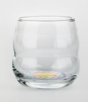 Vitalwasser-Trinkglas Mythos happy mit Blume des Lebens bunt