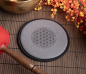 Preview: Coussin rond pour bols chantants gris foncé Fleur de vie ø 15 cm