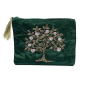 Preview: Pochette en velours verte avec fermeture éclair, ornée d'un arbre de vie et de cœurs