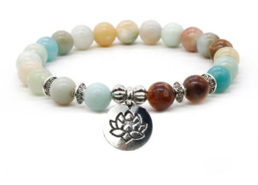 Mala / Bracelet Amazonite - élastique - avec lotus