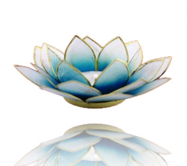 Chakra Lotus Capiz Shell avec le bord, bleu - bleu clair
