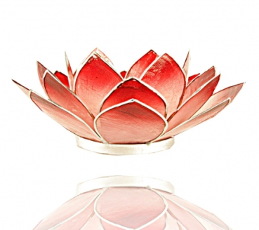 Ambiente Lotus Kerzenhalter silberfarben Ränder, rot - hell rot (Grösse: 13.5 cm)