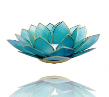 Chakra Lotus Licht mit Rand, Capiz, aquamarinblau (Grösse: 13.5 cm)