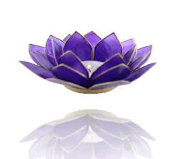 Lotus Teelichthalter indigo 6. Chakra goldfarbig, Capiz  (Grösse: 13,5 cm)