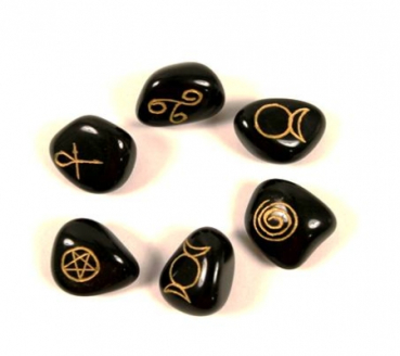 Wicca - Heidnische Symbolsteine schwarzer Achat 6er Set