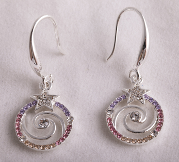 Boucles d'oreilles étoile spirale avec cristaux colorés