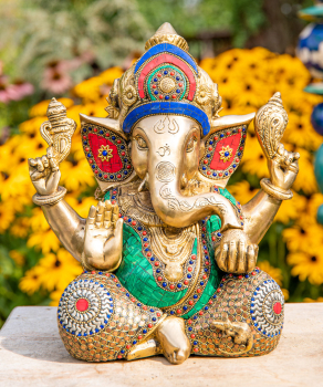 Ganesha en laiton avec art de la pierre, 30 cm