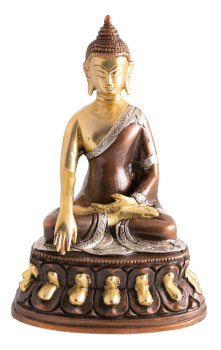 Buddha Shakyamuni, Messing mit Gold, Silber, Braun Finish