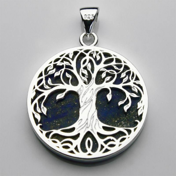 Pendentif Arbre de vie sur Lapis Lazuli Ø 26 x 3 mm, Argent sterling 925