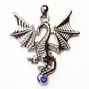 Pendentif dragon volant en laiton plaqué rhodium avec strass bleu