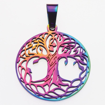 !!! PLUS QUE 1 PIÈCE !!! Pendentif arbre de vie arc-en-ciel en acier inoxydable Ø 30 x 1,3 mm - Kopie