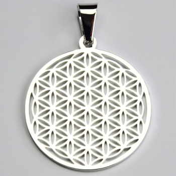 Pendentif Fleur de vie acier inoxydable argenté Ø 30 mm