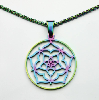 Pendentif fleur de Vénus arc-en-ciel acier inoxydable Ø 30 mm