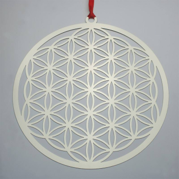 Tableau de fenêtre fleur de vie en acier inoxydable couleur argent Ø 18 cm