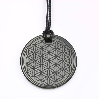 Pendentif environ 29 mm fleur de vie gravée en shungite polie