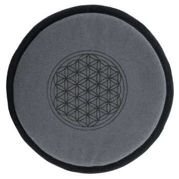 Coussin rond pour bols chantants gris foncé Fleur de vie ø 15 cm