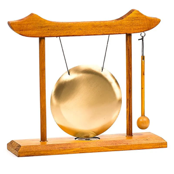 Gong de table avec timbre et cadre en bois rouge
