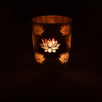 Bougeoir givré/métallisé Lotus
