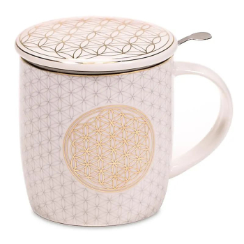 Tasse à thé avec passoire et couvercle Fleur de vie