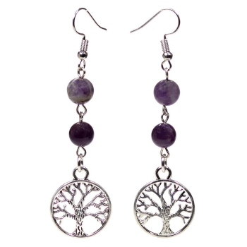 Boucles d'oreilles en fluorite / améthyste avec arbre de vie