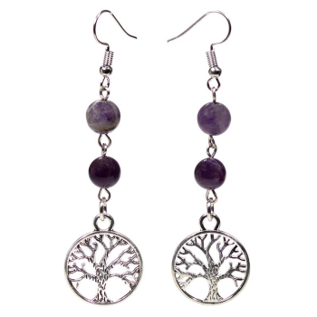 Boucles d'oreilles en fluorite / améthyste avec arbre de vie - Kopie