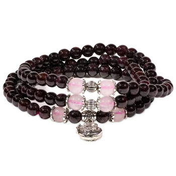 Bracelet avec breloque grenat rouge élastique