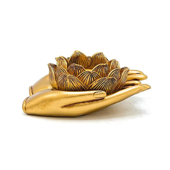 Teelichthalter Lotus Hände goldfarben