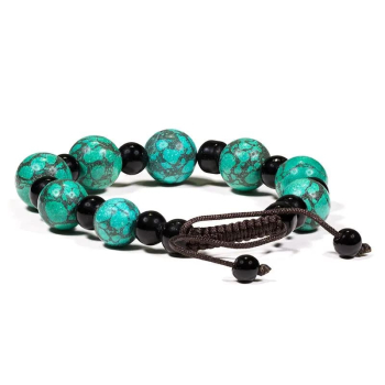 Bracelet turquoise & agate noire ajustable