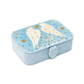 Schmuck- / Tarotkästchen Samt blau mit Engelsflügeln