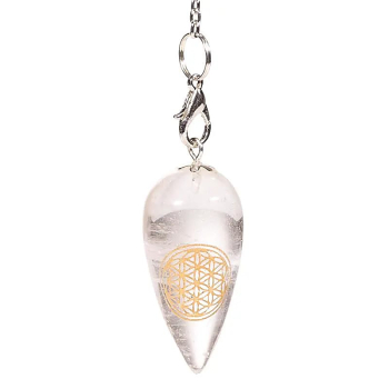Pendule en cristal de roche en forme de goutte Fleur de Vie