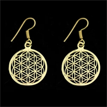 Boules de Qi Gong argentées 3,5 cm Boucles d'oreilles Fleur de vie laiton doré