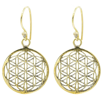 Boules de Qi Gong argentées 3,5 cm Boucles d'oreilles Fleur de vie laiton doré