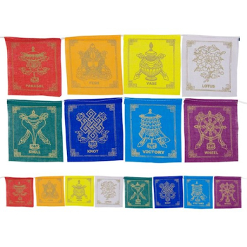 Drapeau de prière avec 8 symboles de bonne chance