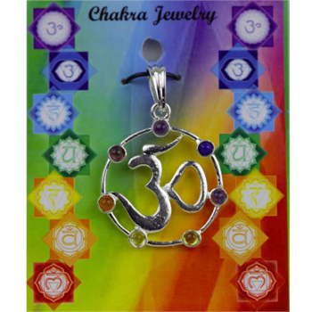 Ohm laiton argenté pendentif plaqué Chakra 7 semi-précieuses