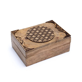 Boîte à tarot Fleur de Vie en bois de manguier