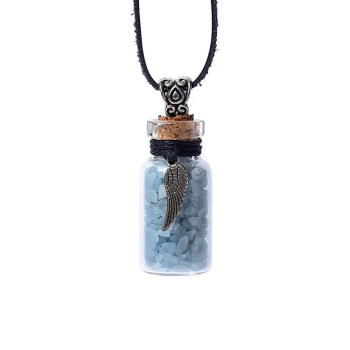 Bouteille cadeau en verre et cordon avec angélite et ailes d'ange