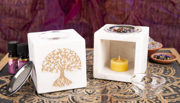 Lampe aromatique "Tree of Life" avec passoire carrée en marbre 2 en 1 vase