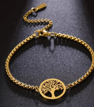 Acier inoxydable Arbre de vie bracelet (17-22 cm) acier inoxydable doré *** SEULEMENT 1 PIECE ***