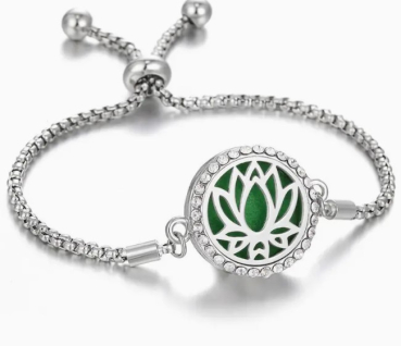 Lotus Armband, Diffusor Schmuck mit verstellbarer Kette, Glitzersteinchen, zur Aromatherapie