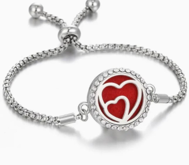Bracelet double cœur, bijoux diffuseur avec chaîne réglable, petites pierres scintillantes, pour l'aromathérapie