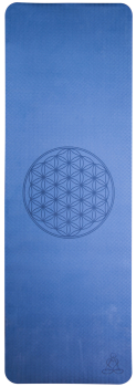 Tapis de yoga TPE écologique - bleu foncé / bleu clair avec fleur de vie