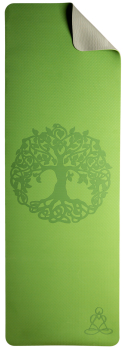 Tapis de yoga TPE ecofriendly - vert clair / gris avec arbre de vie