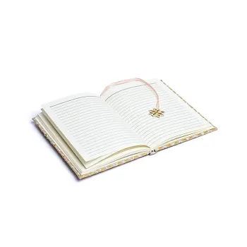 Preview: Notizbuch Samt beige/gold mit Blume des Lebens