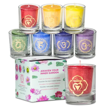 Coffret : 7 bougies parfumées votives chakra dans coffret cadeau *** SEULEMENT 1 PIECE ***