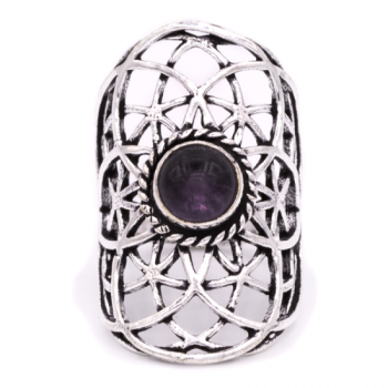 Bague fleur de vie améthyste argentée
