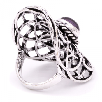 Bague fleur de vie améthyste argentée