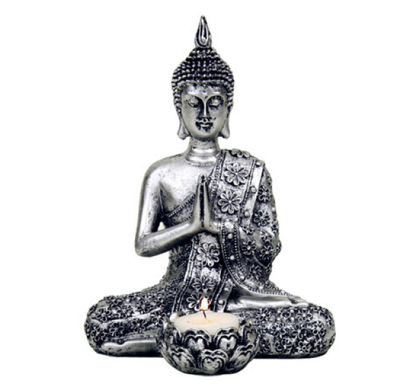 Buddha mit Kerzenhalter silberfarben