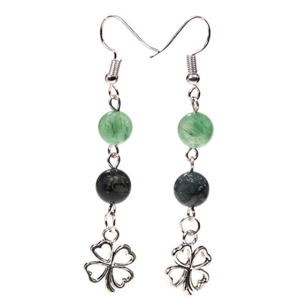 Boucles d'oreilles Kambaba / aventurine verte + trèfle