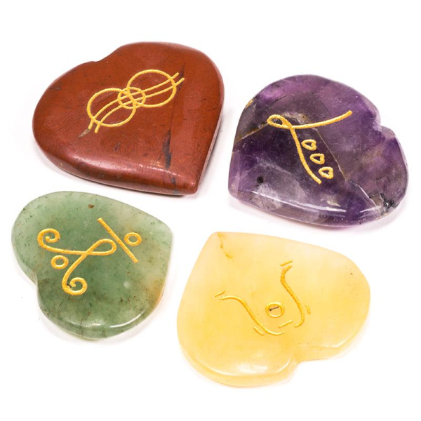 Arc-en-pierres en forme de symbole de Reiki cardiaques jeu de 4
